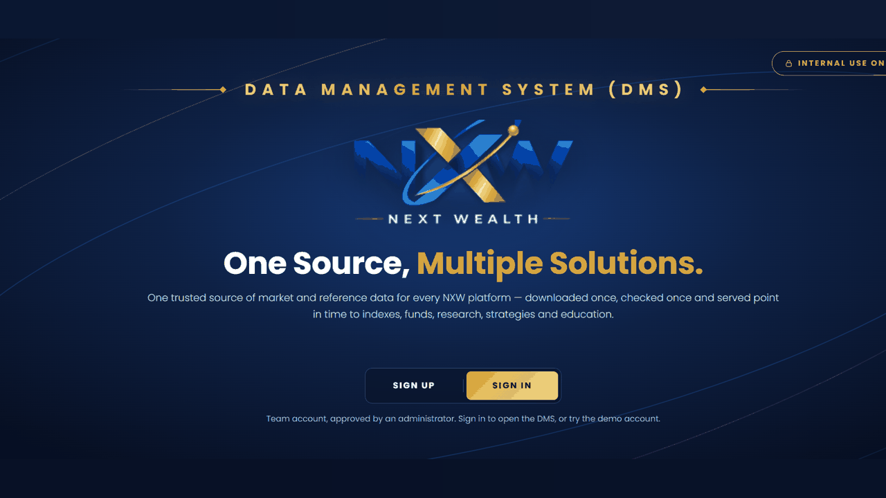 Data Management System home screen