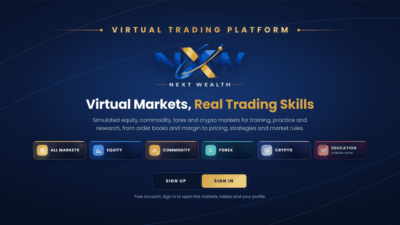 Virtual Trading Platform home screen